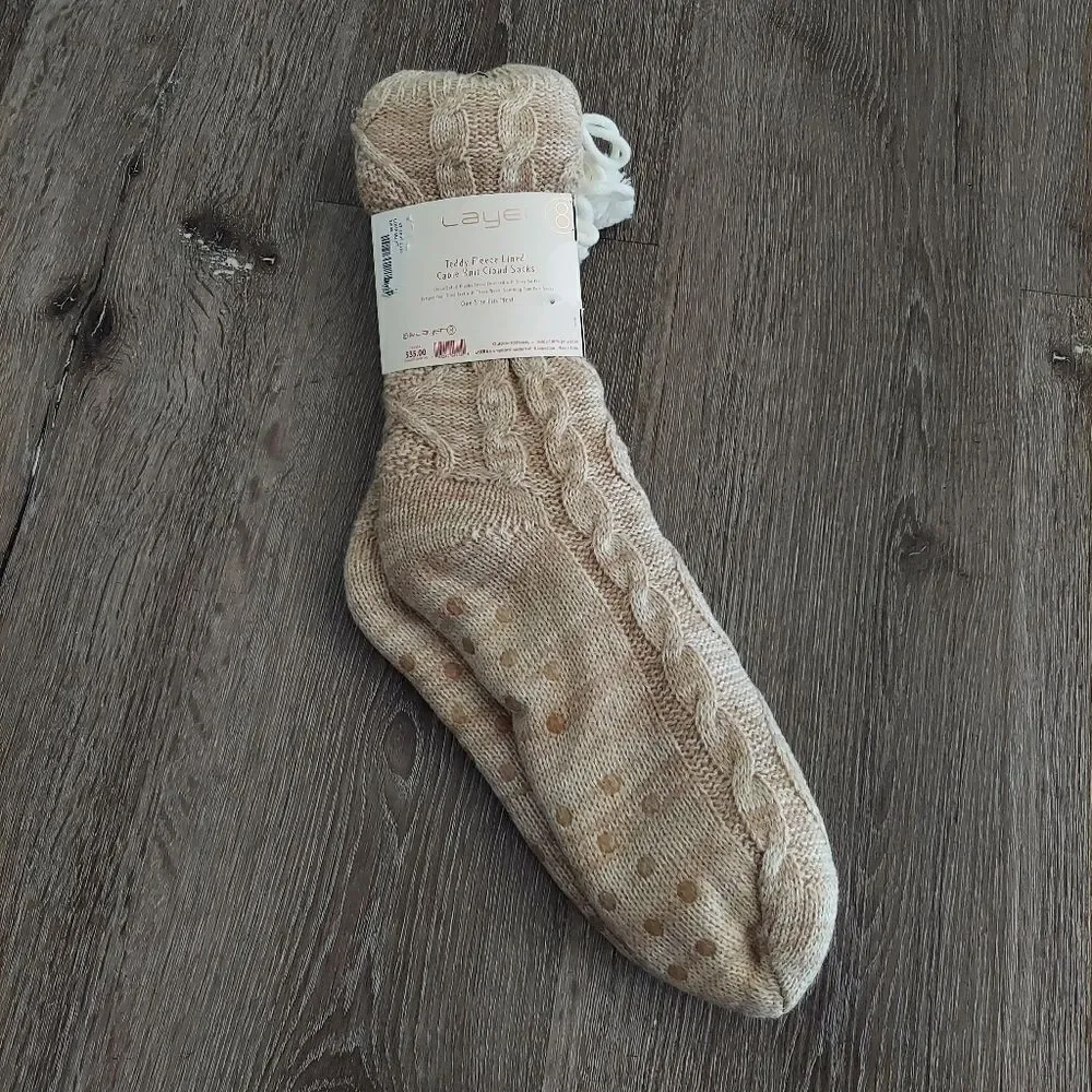 NEW Layer 8 Teddy Fleece Lined Cable Knit Cloud Socks Enriched With Shea Butter